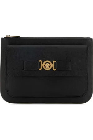 VERSACE Torebki, Mężczyzna, Czarny, ONE SIZE, Elegancka Czarna Skórzana Clutch