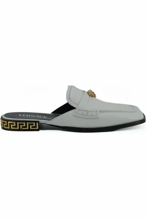 VERSACE Buty, Kobieta, Szary, 36 EU, Skóra, Eleganckie białe skórzane klapki