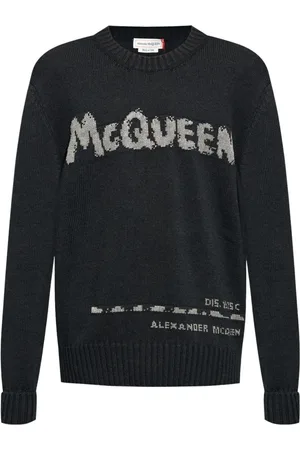 Alexander McQueen Swetry, Mężczyzna, Czarny, L, Czarny Sweter z Organicznej Bawełny Graffiti