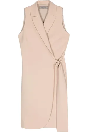 D.EXTERIOR Sukienki, Kobieta, Beżowy, L, Beżowa Sukienka w Stylu Crepe Wrap Midi