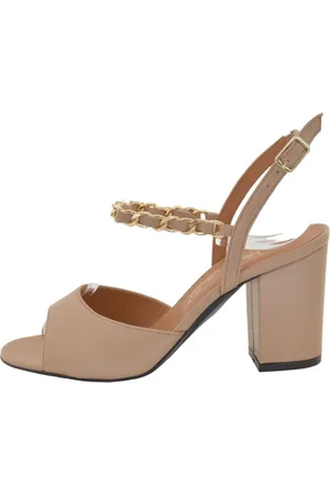 Via Roma Buty, Kobieta, Beżowy, 36 EU, Skórzany sandał z łańcuszkiem