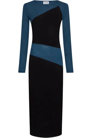 Calvin Klein Sukienki, Kobieta, Niebieski, M, Luksusowa Sukienka Maxi Lana