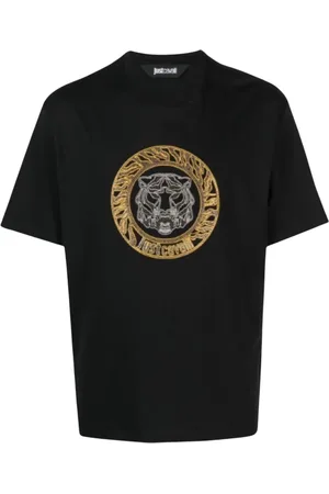 Roberto Cavalli Koszulki, Mężczyzna, Czarny, S, Męski T-shirt Tiger Crystal