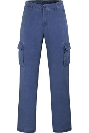 MOORER Jeansy, Mężczyzna, Niebieski, XL, Indigo lniane spodnie cargo