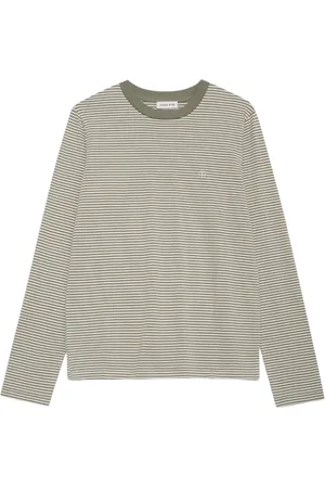 ANINE BING Koszulki, Kobieta, Wielobarwność, S, Bawełna, Prążkowany T-shirt z Długim Rękawem - Oliwkowy/Ivory