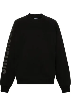 Jacquemus Bluzy, Mężczyzna, Czarny, XS, Czarny Sweter z Dekoltem Crew Flocked Logo
