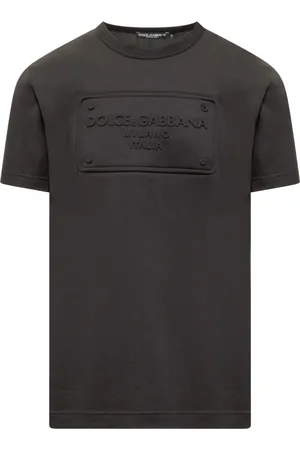 Dolce & Gabbana Koszulki, Mężczyzna, Czarny, S, Koszulka z krótkim rękawem i okrągłym dekoltem z reliefowym logo