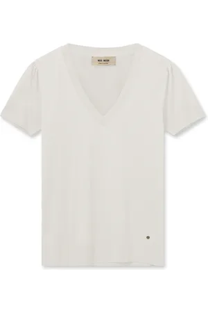 Mos Mosh Koszulki, Kobieta, Biały, XS, Miękki T-shirt z dekoltem w kształcie litery V w kolorze ecru