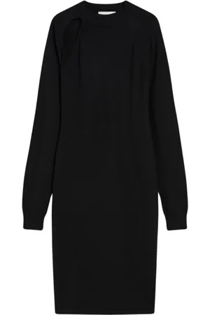 Sportmax Sukienki, Kobieta, Czarny, S, Wełna, Elegancka sukienka z wełny i jedwabiu z wycięciem