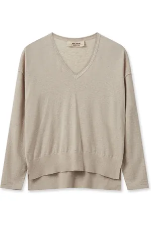 Mos Mosh Swetry, Kobieta, Beżowy, XL, V-neck Knitwear
