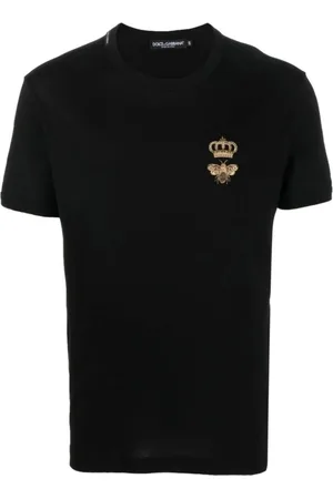 Dolce & Gabbana Koszulki, Mężczyzna, Czarny, M, Ozdobiona Pszczoła Czarna Koszulka