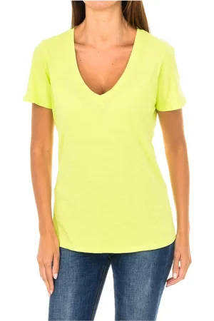 Emporio Armani Koszulki, Kobieta, Żółty, L, Bawełna, T-shirt z krótkim rękawem i dekoltem w serek