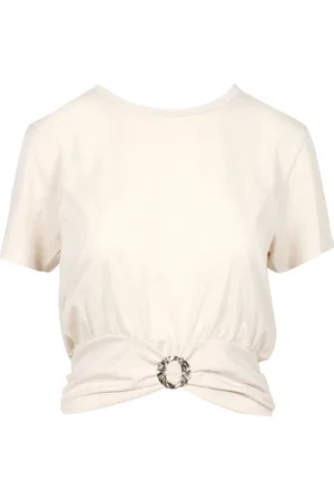 SIMONA CORSELLINI Koszulki, Kobieta, Beżowy, M, Bawełna, Bawełna Crew Neck T-shirt Ginger