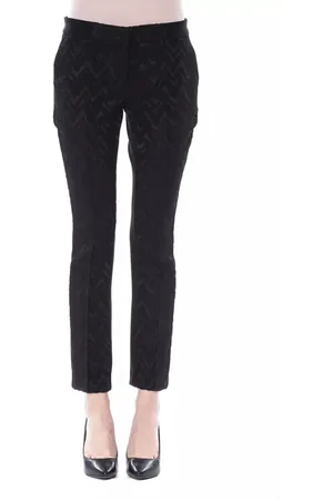 Byblos Spodnie, Kobieta, Czarny, S, Czarne Akrylowe Spodnie Slim Fit z Wzorami