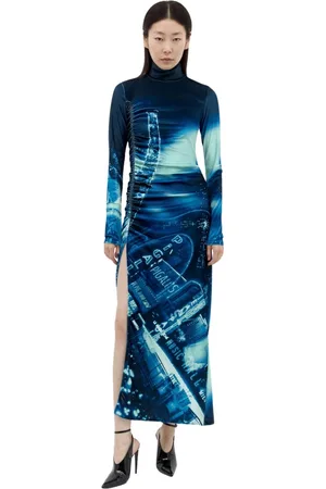 Jean Paul Gaultier Sukienki, Kobieta, Niebieski, L, Welurowa Sukienka Zgromadzona Kolekcja Fashion Fiction