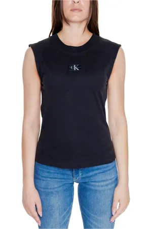 Calvin Klein Koszulki, Kobieta, Czarny, M, Czarna Bezrękawnikowa Bawełniana Koszulka