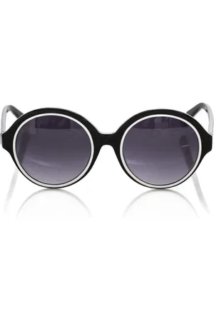 FRANKIE MORELLO Akcesoria, unisex, Czarny, ONE SIZE, Czarne okrągłe okulary przeciwsłoneczne z białym obramowaniem