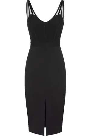 Elisabetta Franchi Sukienki, Kobieta, Czarny, S, Poliester, Czarna Sukienka Midi z Stretch Tulle