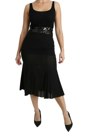 Dolce & Gabbana Sukienki, Kobieta, Czarny, S, Czarna Syrenka Jedwabna Spódnica