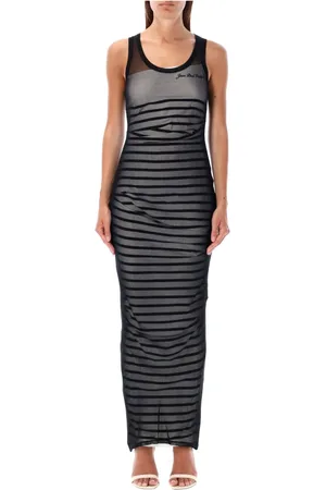 Jean Paul Gaultier Sukienki, Kobieta, Czarny, M, Pasowana Dwuwarstwowa Sukienka w Paski
