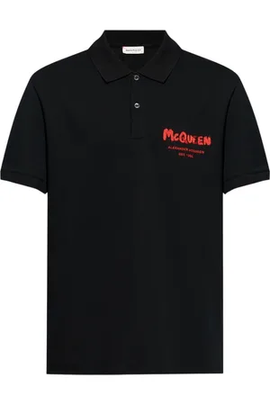 Alexander McQueen Koszulki, Mężczyzna, Czarny, S, Bawełna, Graffiti Polo Czarny Bawełna Krótki Rękaw