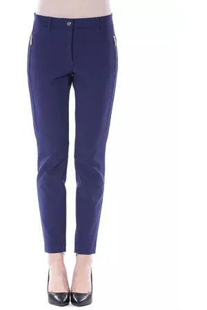 Byblos Spodnie, Kobieta, Niebieski, M, Poliester, Niebieskie Spodnie Slim Fit z Kieszeniami na Zamek