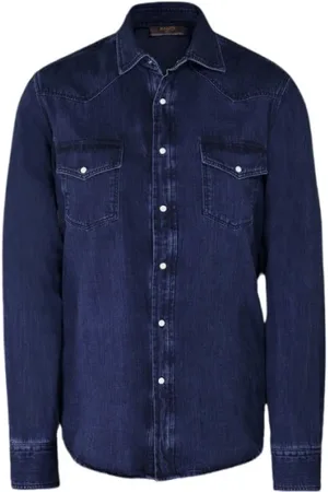 MOORER Koszule, Mężczyzna, Niebieski, M, Denim, Vintage Western-Style Denim Shirt