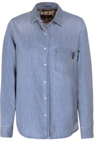 MOORER Bluzki, Kobieta, Niebieski, S, Denim, Autentyczna Koszula z Indigo Denim Made in Italy