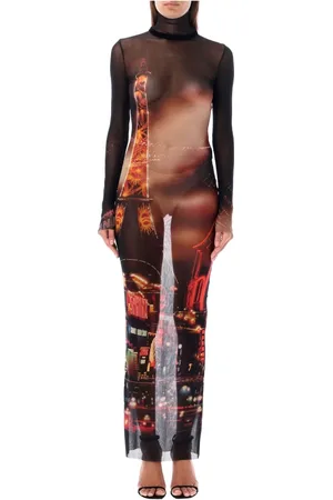 Jean Paul Gaultier Sukienki, Kobieta, Czarny, XS, Sukienka z siateczki z golfem Pigalle