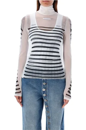 Jean Paul Gaultier Koszulki, Kobieta, Biały, S, Len, Przezroczysty Turtleneck Top Navy