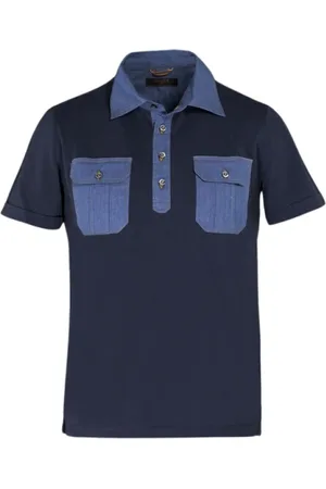 MOORER Koszulki, Mężczyzna, Niebieski, M, Denim, Denim Polo Shirt z bawełny Makò
