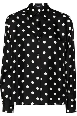 Dolce & Gabbana Bluzki, Kobieta, Czarny, L, Koszula Jedwabna W Kropki Czarna