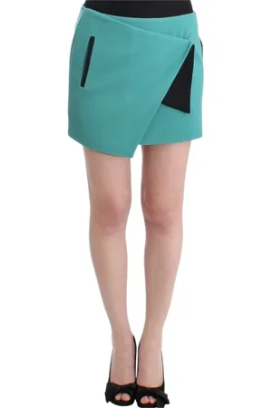 Costume National Spódnice, Kobieta, Niebieski, L, Wełna, Niebieska Spódnica Mini W Stylu Nowoczesnym