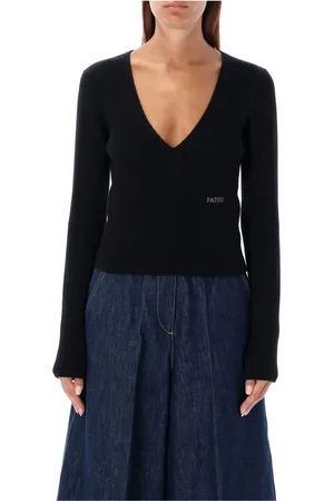 Patou Swetry, Kobieta, Czarny, S, Czarny Sweter z Dekoltem V Aw 24