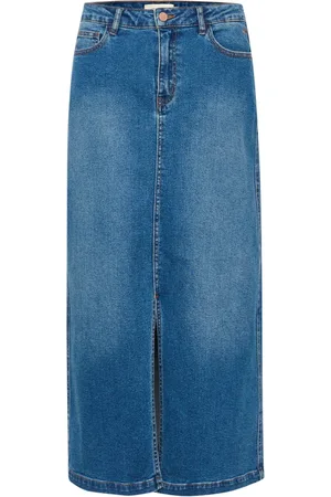 Cream Spódnice, Kobieta, Niebieski, M, Denim, Denimowa Spódnica z Rozcięciem