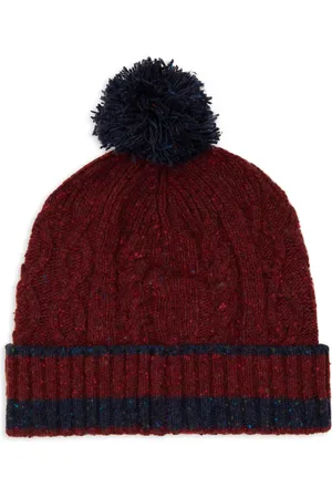 Gallo Akcesoria, unisex, Wielobarwność, ONE SIZE, Burgundy Aran-Stitched Wool Beanie