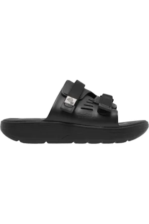 SUICOKE Buty, Kobieta, Czarny, 38 EU, Czarne Logo Sandały z Podeszwą z Gumy