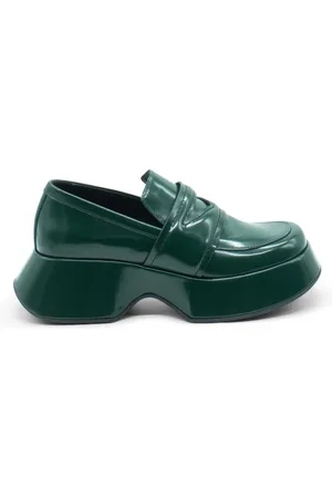 vic matiè Buty, Kobieta, Zielony, 36 1/2 EU, Sznurowane Mokasyny z ciemnozielonej skóry cielęcej