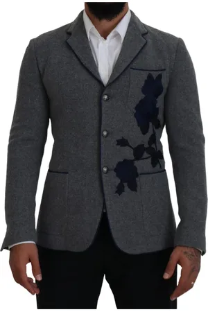 Dolce & Gabbana Kurtki, Mężczyzna, Szary, S, Slim Fit Marynarka z Różami z Wełny