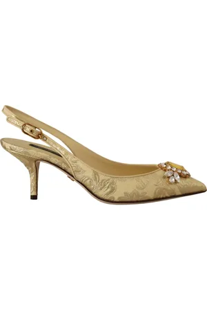 Dolce & Gabbana Buty, Kobieta, Żółty, 35 EU, Skóra, Złote Slingbacki z Kryształami