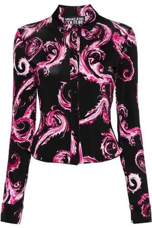 VERSACE Bluzki, Kobieta, Wielobarwność, M, Koszula z nadrukiem Couture Czarny Różowy