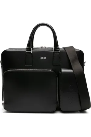 VERSACE Torebki, Mężczyzna, Czarny, ONE SIZE, Czarna Torebka Skórzana Aktówka
