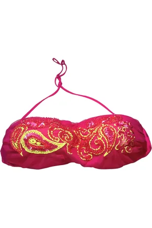 Twin-Set Stroje kąpielowe, Kobieta, Różowy, S, Poliester, Paisley Sequin Embellished Stroje kąpielowe Bandeau