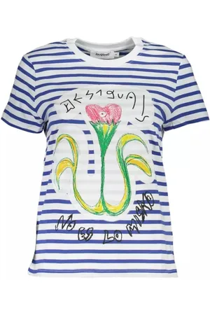 Desigual Koszulki, Kobieta, Wielobarwność, M, Bawełna, Elegancka Niebieska Koszulka z Kontrastującymi Szczegółami
