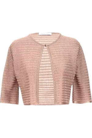 ANTONINO VALENTI Swetry, Kobieta, Beżowy, S, Len, Lurex Cardigan Bolero 
