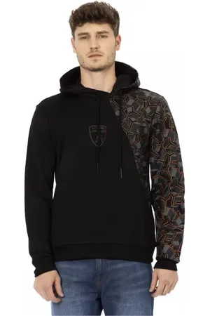 AUTOMOBILI LAMBORGHINI Bluzy, Mężczyzna, Czarny, S, Czarna Bawełniana Bluza z Kapturem