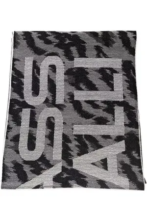 Roberto Cavalli Akcesoria, Mężczyzna, Szary, ONE SIZE, Len, Fantasy Wool-Blend Szalik