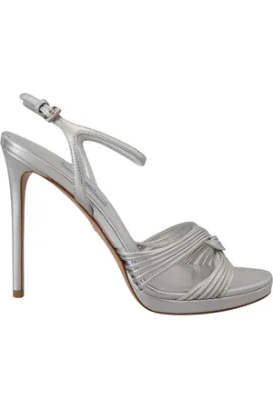 Prada Buty, Kobieta, Szary, 41 EU, Skóra, Srebrne Sandały na Szpilce