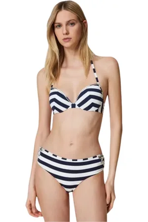 Twin-Set Stroje kąpielowe, Kobieta, Czarny, S, Bikini w Paski z Ozdobami