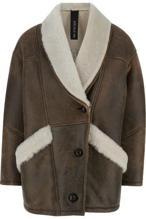 Blancha Kurtki, Kobieta, brązowy, S, Len, Kurtka Skórzana z Ociepleniem Shearling Brązowa